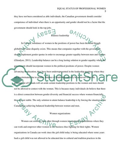 Equal Status of Professional Women in Business and Society