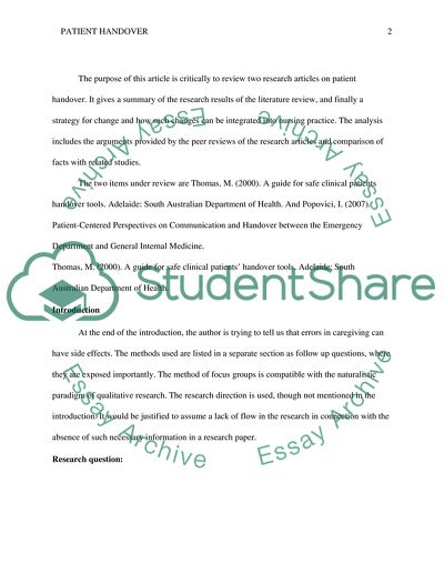 Clinical Issue of Patient Handover