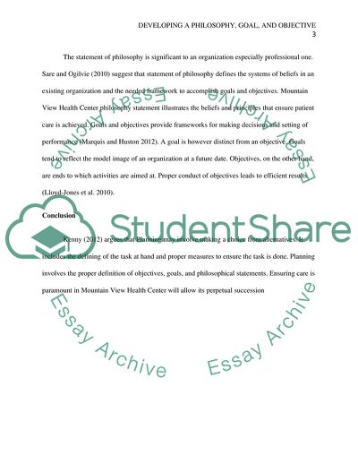 The Need of Mountain View Health Center to Develop Philosophies, Goals, and Objectives