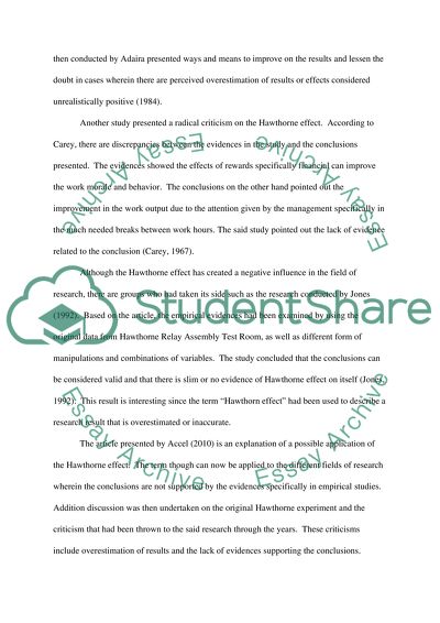 The Hawthorne Effect: An Article Critique