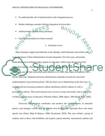 Social Integration in Ghanaian Universities: The role of Administration Leadership