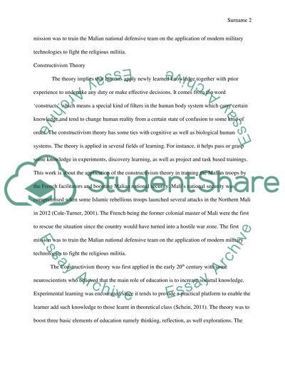 Application of constructivism theory in French Mali intervention