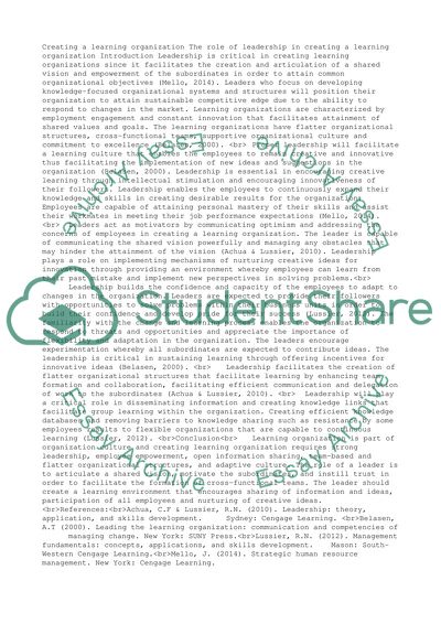 Creating a Learning Organization