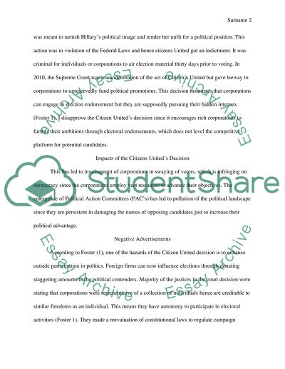 Take a Position for or Against the Citizens United Decision and Defend You Position