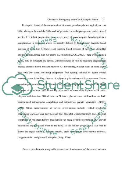 Obstetrical Emergency Care of an Eclamptic Patient