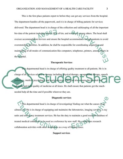 Organization and Management of a Health Care Facility
