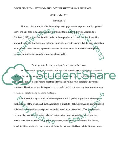 Developmental Psychopathology Perspective on Resilience