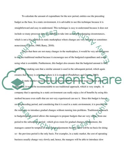 Traditional Approach to Budget and Budgetary Control