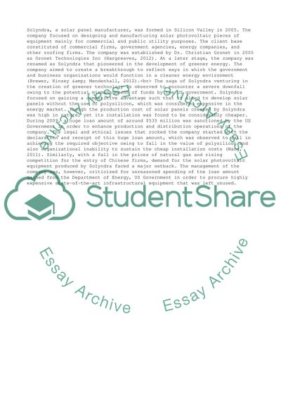 Legal and Ethical Issues Surrounding Solyndra