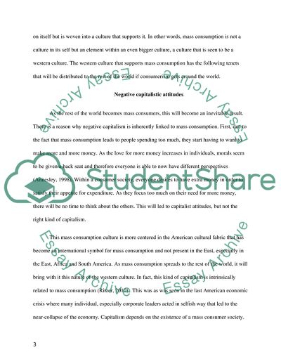 Mass Consumption and the Westernization of the World