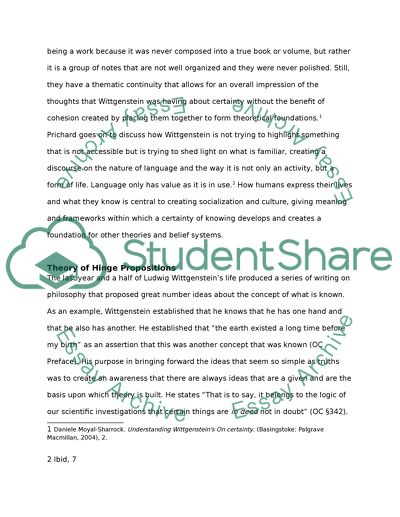 Critical commentary about Ludwig Wittgensteins view of hinge propositions