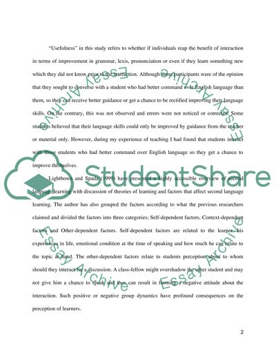 Student perceptions of student interaction in a British EFL setting