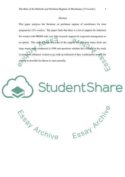 Controversial Issues in Midwifery Practice: Pre Labor Rupture of Membranes