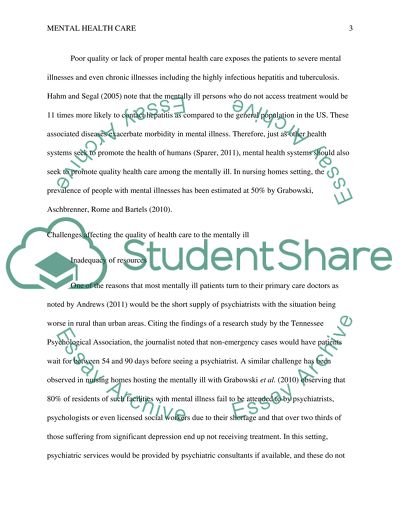 Quality of Health Care for the Mentally Ill