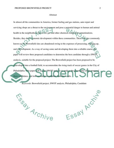 Determination of the Best Candidate for the Proposed Brownfield Project