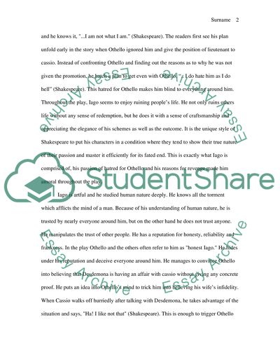 Character Analysis of Iago in the Shakespeare Play Othello