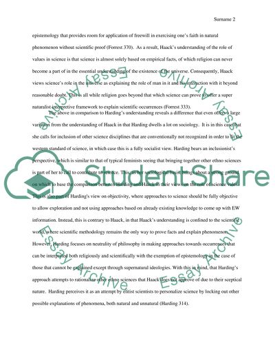 Hardings Understanding of the Role of Values