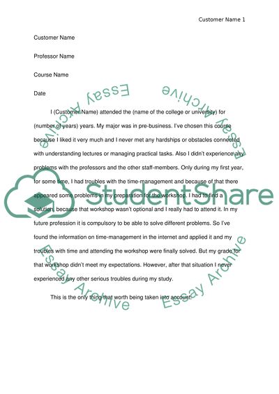 Statement about a Hardship or Obstacle