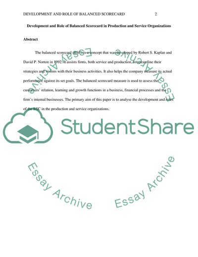 The Development and Roles of the Balanced Scorecard