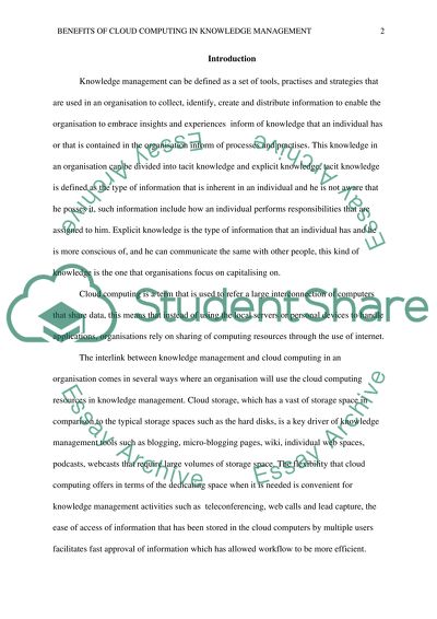 Benefits of Cloud Computing in Knowledge Management