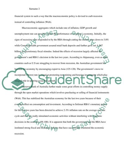 Macro-Economic Policies Used by the Australian Government and Reserve Bank