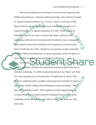 Personal behavioral conditioning