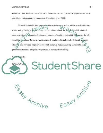 The Critique of Articles about Nurse Practitioners