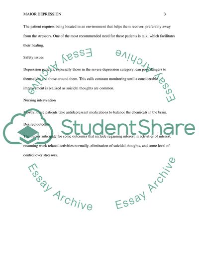Major Depression, Nursing Intervention and Target Symptoms