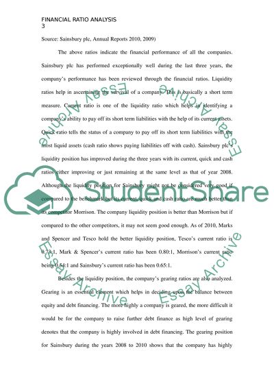 Ratios analysis for Sainsbury and comparing with its competitors (TESCO, Morrsinos and M&S)