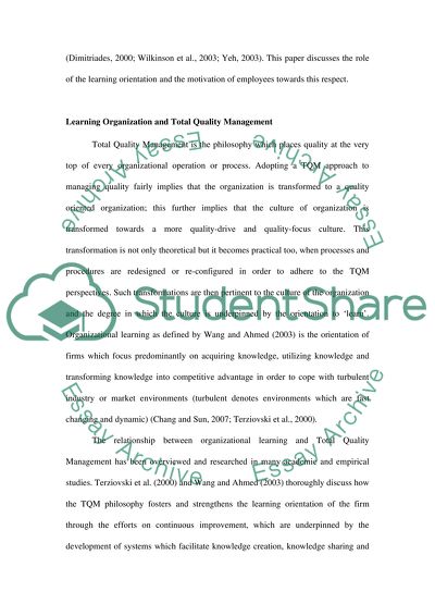 The Roles of Learning and Motivation in Total Quality Management