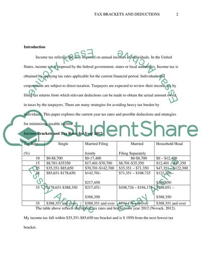 Tax Brackets and Deductions