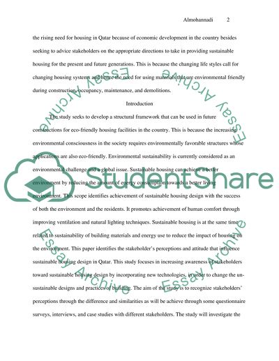 Stakeholders Perception of Sustainable Housing Strategies