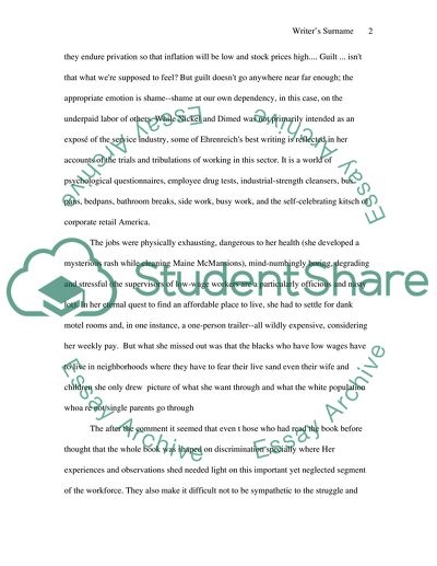 Ehrenreichs novel Nickel and Dimed: On Getting By In America