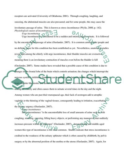 Promotion of Continence and Management of Incontinence