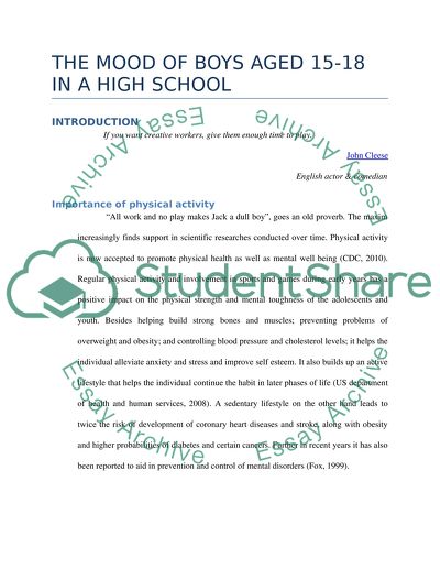 A PHYSICAL ACTIVITY INTERVENTION AIMED TO IMPROVE THE MOOD OF BOYS AGED 15-18 IN A HIGH SCHOOL