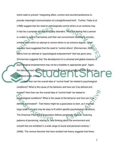 The Control Freak - A Psychological Perspective and Possible Treatments