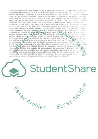 Competitive Position and Corporate Social Responsibility Study of Nike