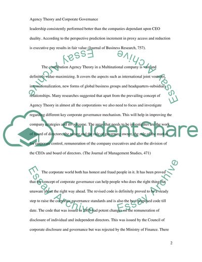 Agency Theory and Corporate Governance