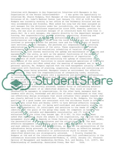 Interview with leaders or managers in any organization