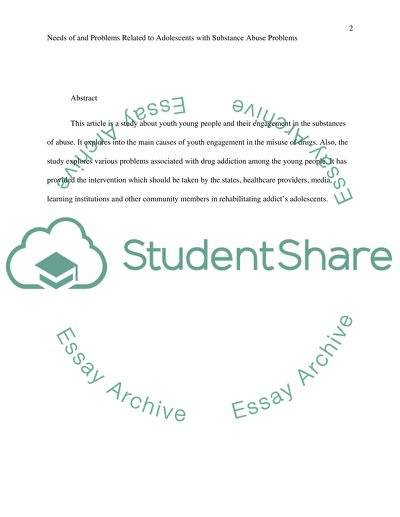 Needs of and Problems Related to Adolescents with Substance Abuse Problems