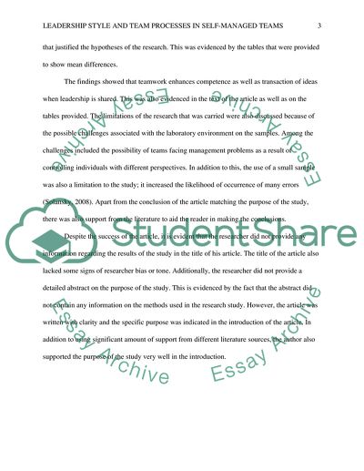 Leadership Style and Team Processes in Self-Managed Teams