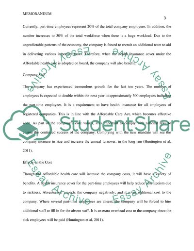 MEMO---Affordable Care ACT