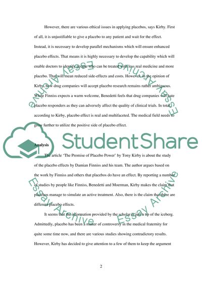 Article Summary The Promise of Placebo Power