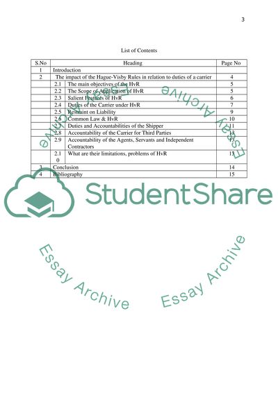 The Impact of the Hague-Visby Rules in Relation to Duties of a Carrier