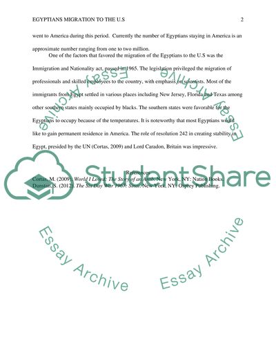 The period of time when most egyptians came to u.s