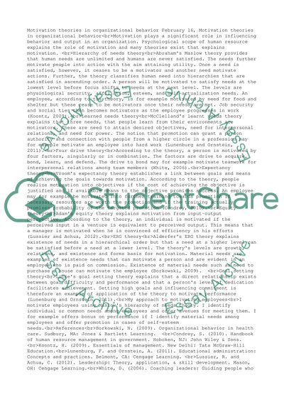 Motivation Theories in Organizational Behavior