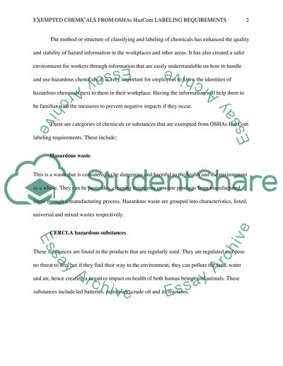 Hazardous Material Management and Hazard Communication - Exempted Chemicals