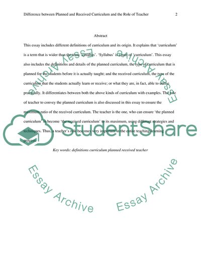 Difference between Planned and Received Curriculum and the Role of Teacher