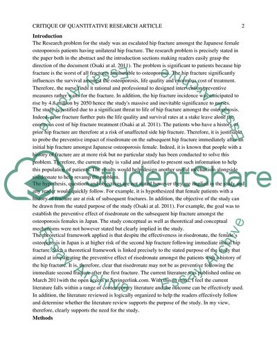 Critique of Quantitative Research Article by Osaki