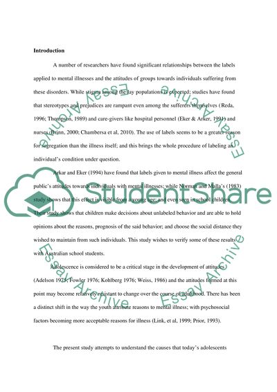 The Relationships of the Causes and Acceptance of Mental Illness and Behaviour